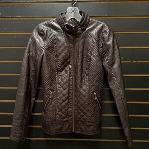 GUESS Brown Quilted Moto Jacket XS Faux Leather